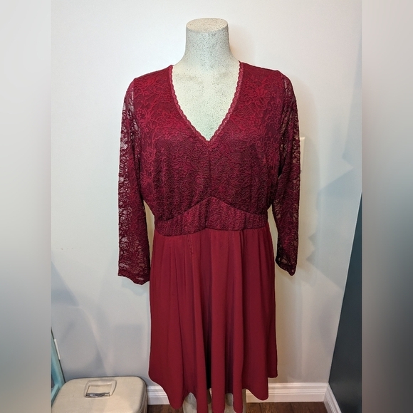 Torrid Studio Knit Lace Fit N Flare Dress, rhubarb plus size 1x - Picture 6 of 10